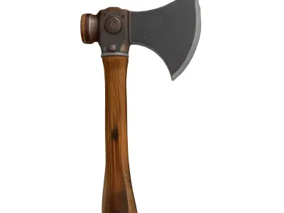 Worn Wooden Axe with Steel Head 3D model
