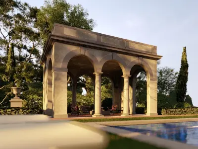 Exteriors swimming pool with classical Tuscan columns pergola 3D model