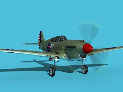 Curtiss P-40B Warhawk V01 USAAF 3D model