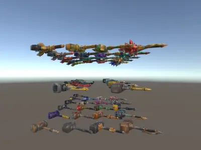 Cartoon Fantasy Weapons Hammers Low-poly 3D model