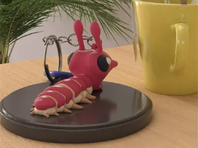 Screaming Caterpillar Articulated Version and Keychain 3D print model