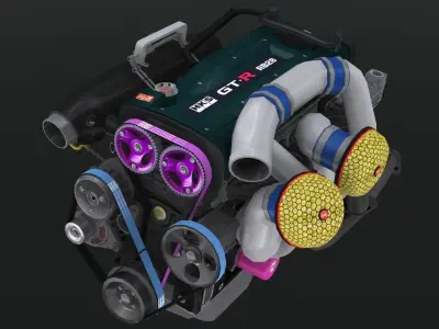 Nissan RB28 Twin Turbo by HKS engine Low-poly 3D model