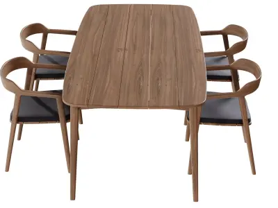 Dining Table Set - Chair - Furniture Free 3D model