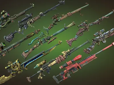 Fantasy sniper rifles Low-poly 3D model