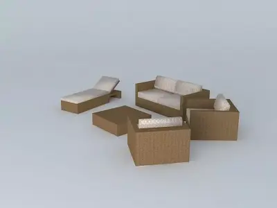Sofa, armchair, lounge chair and table Wicker center Free 3D model