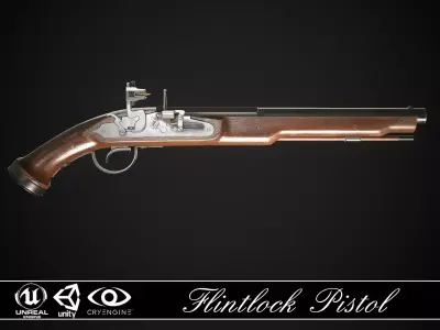 Flintlock Pistol 01 Classic Low-poly 3D model