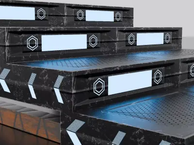Ultra Low Poly Sci Fi Modular Stairs  Game Ready PBR Low-poly 3D model