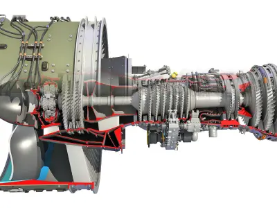 Full and Cutaway Turbofan Engine 3D Model Collection