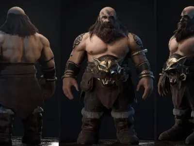 Dwarf Game Ready Low-poly 3D model bearded man with beard Low-poly 3D model