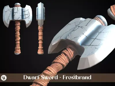 Stylized Dwarf Sword - Frostbrand - Game Ready 3D model