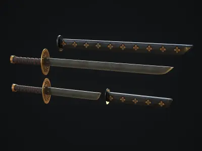 Katana three samurai swords Low-poly 3D model purchase