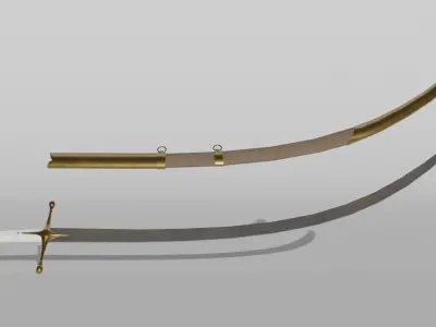 Shamshir sword with gold handle Low-poly 3D model