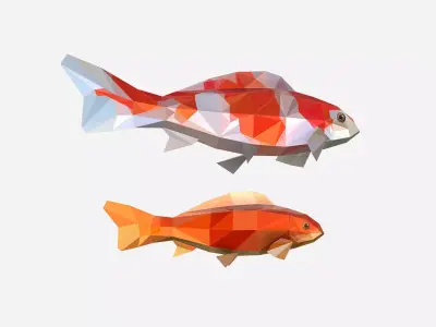 Animated Low Poly Art Flock Carp Koi Fish Low-poly 3D model