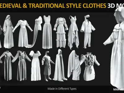 27 MEDIEVAL AND TRADITIONAL STYLE CLOTHES 3D MODELS Low-poly 3D model