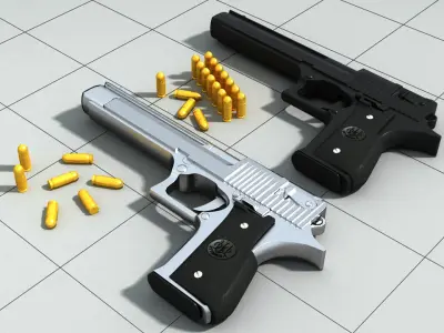 3D pistolet print model two pistols Low-poly 3D model