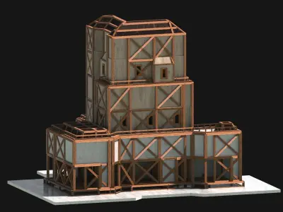 Medieval Low Poly Building Castle Wooden Village Stone House 02 Low-poly 3D model