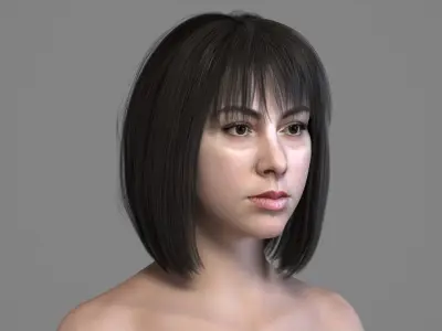 Realistic Brown Black Bob Hair with Bangs 3D Model