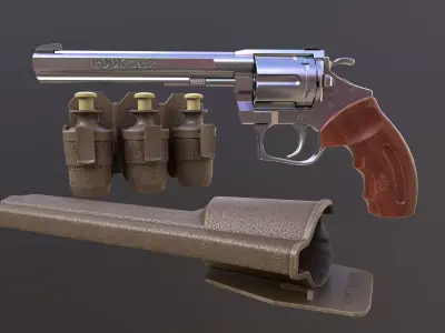 Rook Classic Revolver Stainless with Bandolier and Speedloader Low-poly 3D model