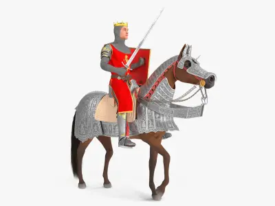 Knight King on Horseback in Armor Fur 3D model purchase