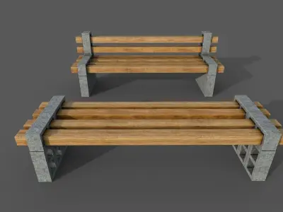Bench and table Low-poly 3D model