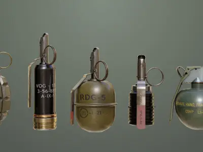 5 Fragmentation Grenades Single Mat PBR Low-poly 3D model