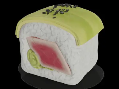 Sushi Seared tuna avocado onion leaves sesame seeds curry sauce Low-poly 3D model