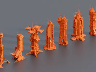 Scifi Futuristic Military buildings PACK Low-poly 3D model