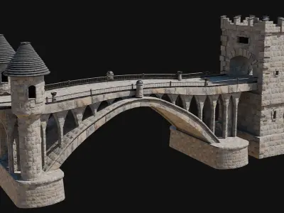 HUGE MONUMENTAL FANTASY CASTLE BRIDGE FORT FORTRESS COLLECTION Low-poly 3D model