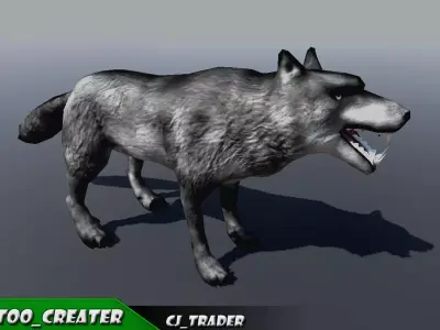Low-Poly Wolf Rigged-Animated 3D Model Low-poly 3D model