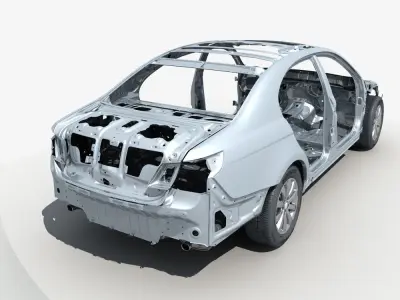 Car Frame with Chassis Engine 01 3D model