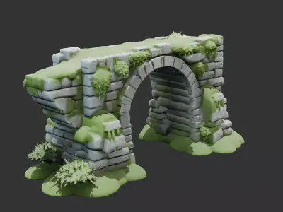 Stone Bridge Ruins Low-poly 3D model