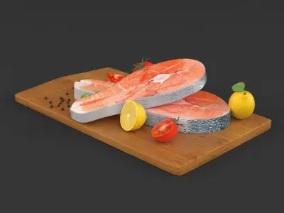 Salmon Steak with Vegetables 3D model