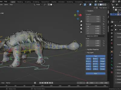 Ankylosaurus Rigged Basemesh Low-poly 3D model