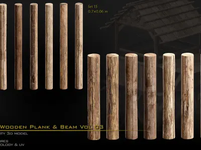 Wooden Plank and Beam Vol 03 Medieval 3D Asset Pack Low-poly 3D model