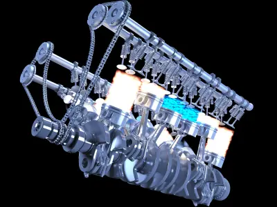 Animation V12 Engine 3D model