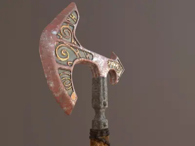 Battle Axe Poly and Tris Textured Low-poly 3D model