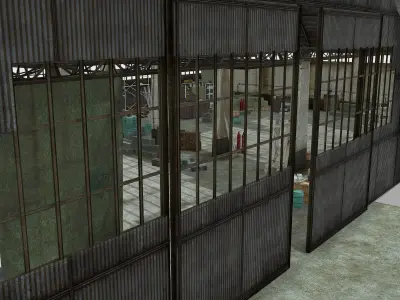 Old crate hangar and military hangar warehouse airplane room Low-poly 3D model