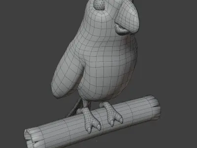 Cartoon Ara Parrot Blue-Yellow-Green Rigged 3D Model Low-poly 3D model