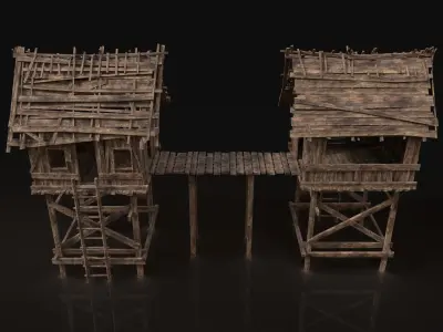 Next Gen AAA Gate Wooden Medieval Watchtower Low-poly 3D model