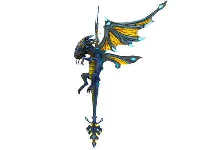 Low Poly Monster Blue Young Winged Dragon Low-poly 3D model