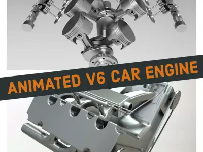 V6 Car Engine - Fully Rigged and Animated 3D model