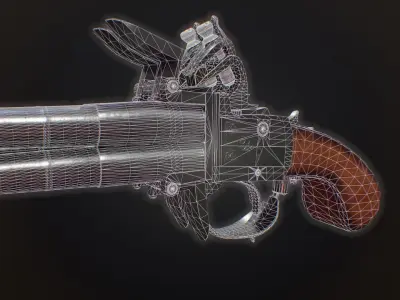 Flintlock gun with wooden handle Low-poly 3D model