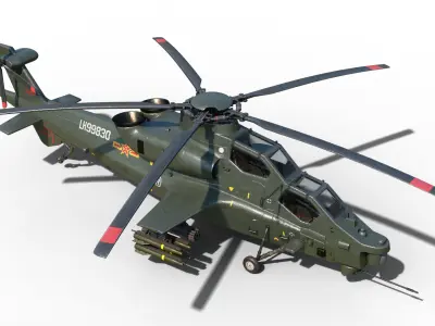 PBR 5 coatings Chinese WZ-10 gunship Z-10 Attack Helicopter Low-poly 3D model