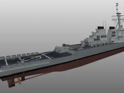 Arleigh Burke class destroyer ddg51 very low poly 3d model Low-poly 3D model