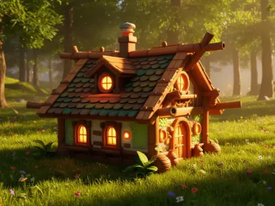 Enchanted Cottage Whimsical 3D Fantasy Log Cabin Low-poly 3D model