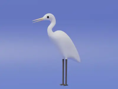 Cartoon Cute Egret Bird 3D model