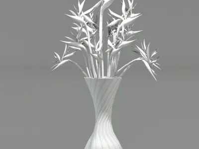Strelitzia birds of paradise in vase 3D model
