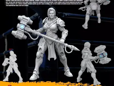 3D Printable Iron Oath Dawn Hammer Female Warrior Figure 3D model