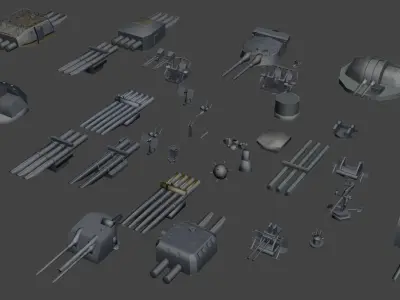 Battleship Set Vol01 LowPoly GameModel Low-poly 3D model
