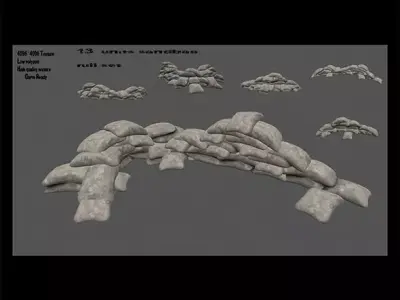 sanbag set pile of rocks Low-poly 3D model